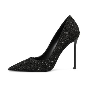 Escarpin Éléonore en tweed noir – profil