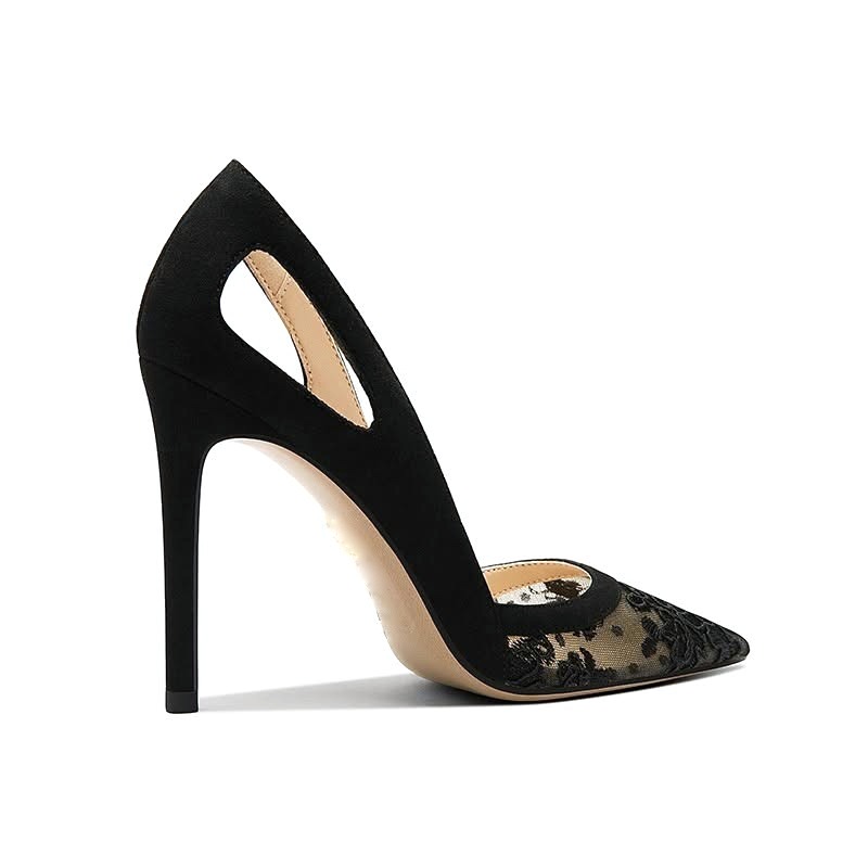 Escarpin Séraphine, dentelle et daim noir